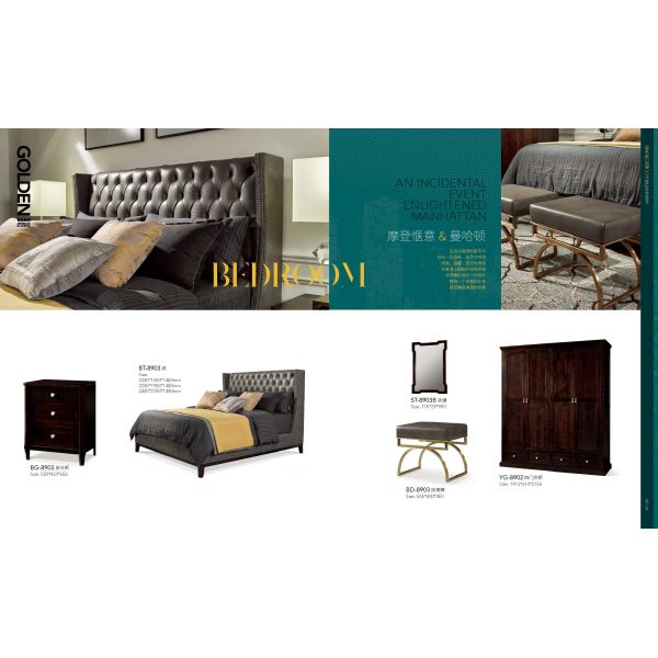 Light luxury wood furniture of dining room set by Long table with Upholstered dining chairs