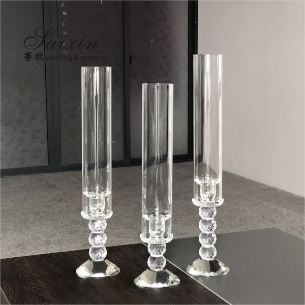 Small Crystal Glass Candle Holder Luxury Event Table Decoration Long Pole 115CM