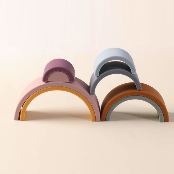 New Children'S Education Silicone Rainbow Round Cloud Arched Colorful Building Blocks Colorful Silicone Children'S Toys