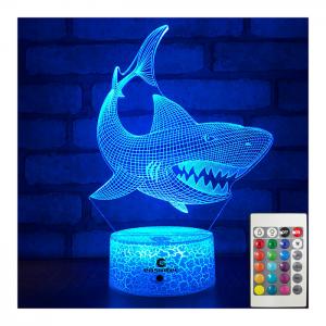 China Multiscene RGB 3D Illusion LED Lamp , Remote Control Shark 3D Night Light on sale