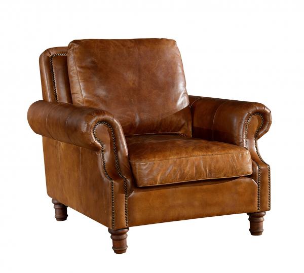 Quality Retro Brown High Back Leather Armchair Hard Solidwood Frame American Style for sale