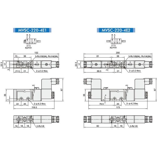 Mindman MVSC-220-4E1 MVSC-220-4E2 Pneumatic Solenoid Valves Taiwan 2-Way 5-Port