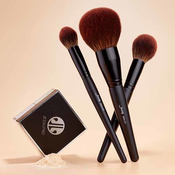 Black Shimmer non irritant Face Makeup Brush Set T274 Birch Wood Handle
