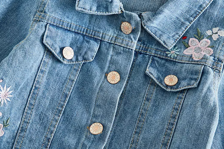 Polyester 43in Children'S Play Clothing Button Up Top Long Sleeve Embroidered Denim Jacket