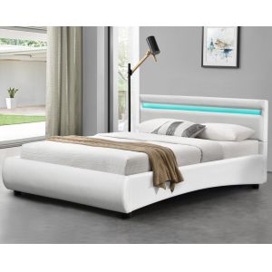 White Faux Leather Upholstered Bed Modern Deisgn With LED Headboard