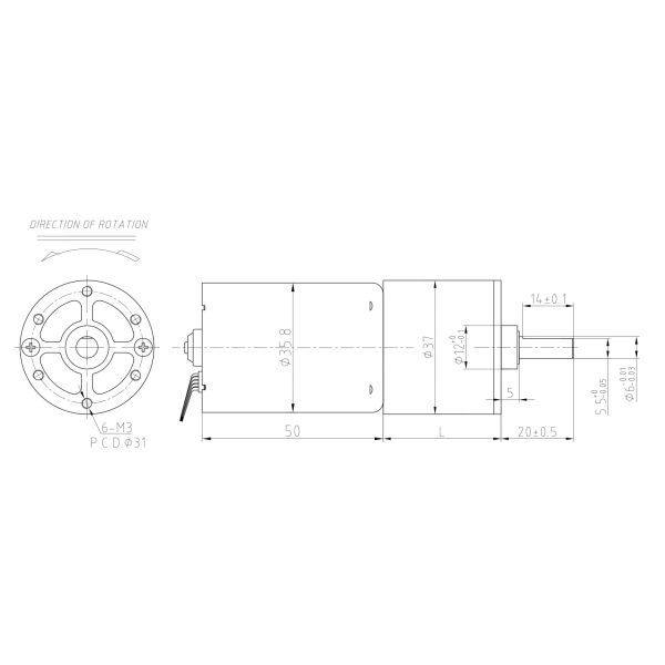 Long Lifetime Reversible 37mm gearbox 15kgf 30rpm 50rpm 70rpm dc brushless Electric geared motor