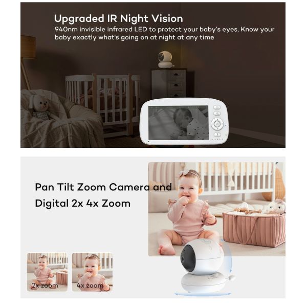 HD Baby Monitor with 940nm IR Night Vision and 720p Resolution