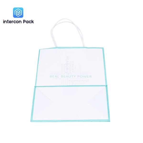 Gift Package White Kraft Shopping Bags Glossy Lamination Custom Logo