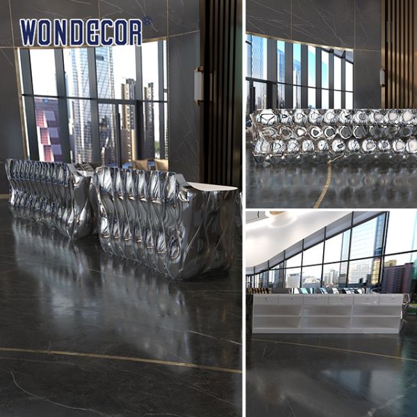 Indoor metal art petal shaped stainless steel reception desk