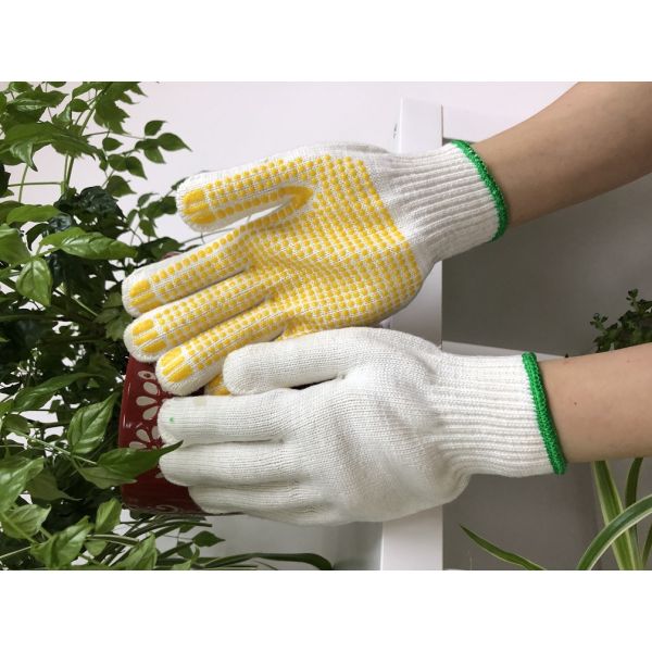 7 Gauge Elastic Seamless White Cotton Knit With PVC Dot Knit Gloves For Construction