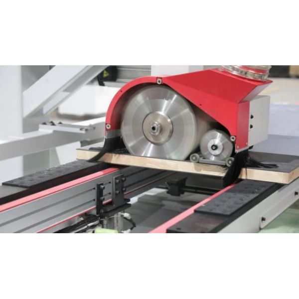 Through Feed CNC Door Four-Side Cutter With Scoring Saw And Main Saw