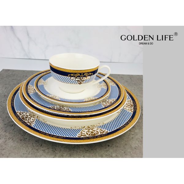 New Bone China 20 Pieces Ceramic Gold Design Decorative Customized Ceramic Dinnerware Sets