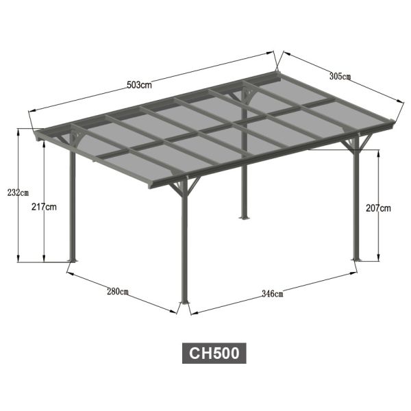Powder Coated Pent Roof Carport 1.1mm With High Snow Loaing