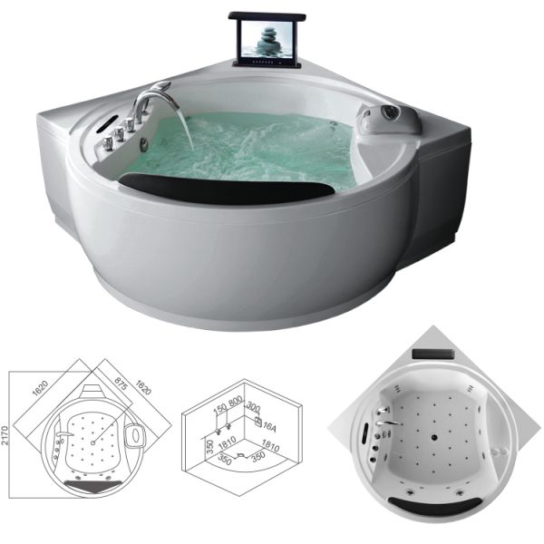 Hotel SPA Massage Bathtub Corner Jetted 2 Person Jacuzzi Bathtub With Heater