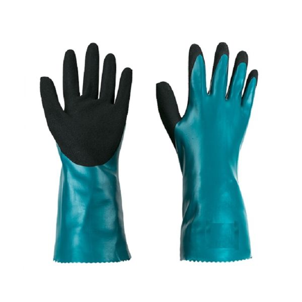 Sandy Nitrile Coating Green Chemical Resistant Gloves