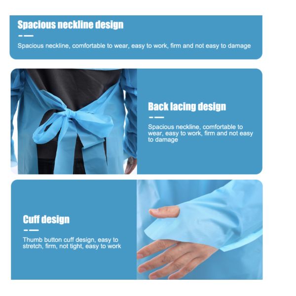 High Quality B2B CPE Gowns with Tie Closure in 125*190cm and 140*205cm Sizes, Free Sample Available