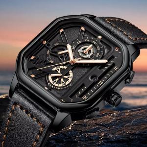 Cheap Waterproof Full Leather Quartz Gold Clock Luminous Wrist Watch Square Sport Mens wholesale