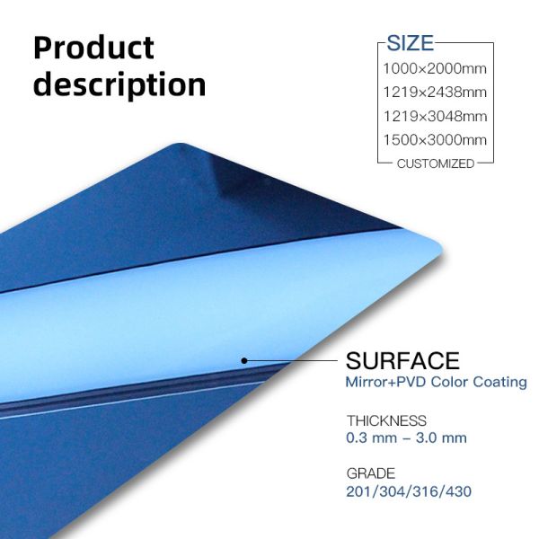 Customized Size Decorative Stainless Steel Sheet 201 304 316l Cold Rolled 8k Mirror Pvd Color Finish