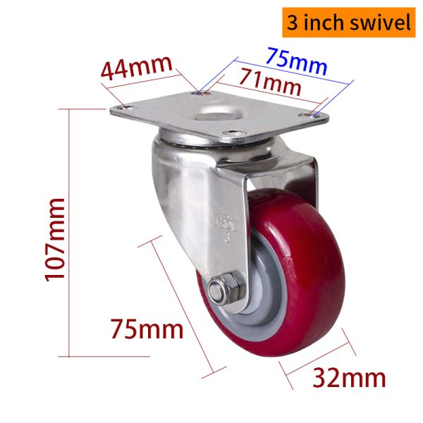 EDL 3Inch Stainless Steel Medium Duty Caster With Red Wheel Loading 150Kg S543P-85