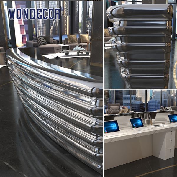 Silvery Luxury Reception Desk Commercial Modern Reception Counter