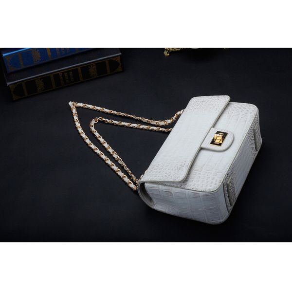 Luxury Genuine Crocodile Belly Skin Gold Hardware Lady Evening Flap Purse Alligator Leather Women Single Shoulder Bag