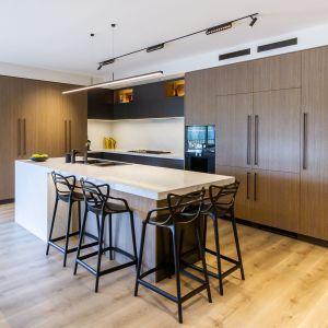 Cheap Wooden Grain Melamine Kitchen Cabinet Modern Kitchen Island wholesale