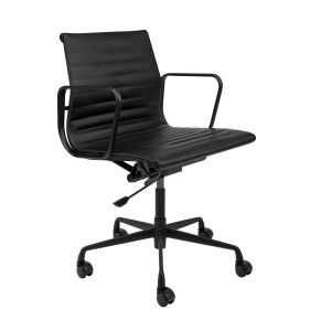Swivel / Backward Ribbed Leather Office Chair , Charles Style Ribbed Conference
