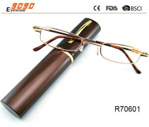 Cheap Unisex Super Light Metal frame Reading Glasses With Aluminum alloy tube Box wholesale
