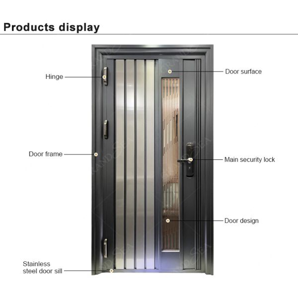 New Listed Modern Style Double Leaf Safety Emergency Exit Metal Door Fire Rated Strong Stainless Steel Door