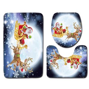 Snowman Christmas Bath Mat Set Anti Skid Restroom Mat Set