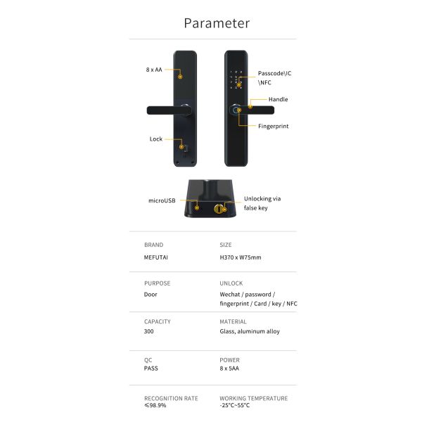 Smart Fingerprint Door Lock Security Intelligent With APP Unlock Keyless Entry Keypad
