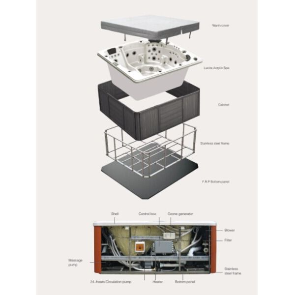 Luxury Outdoor Bathtub Whirlpool Massage For 5 Adults and Single Baby Seat