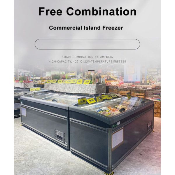 Latest Sliding Door Low-Temperature Frozen Meatballs Food Storage Display Island Cabinet Freezer