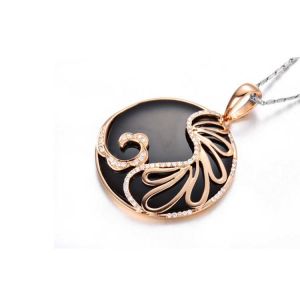 Cheap 18K Rose Gold Black Onyx Diamonds Fastener Charm Necklace (GDN003) wholesale
