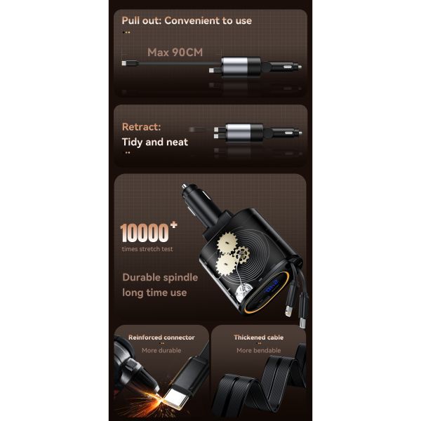 ESSAGER SHE-6001 45W PD 30W Car Charger with Fast USB C Lighting Cable Aluminium Alloy PC Material