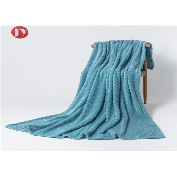 Flannel Knitted Polyester Fleece Blanket Super Soft Blue Wavy Mink Blanket Soft Warm