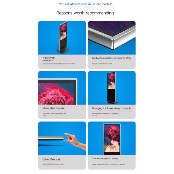 IPS HD LCD Floor Standing Touch Screen Kiosk Supermarket High Brightness