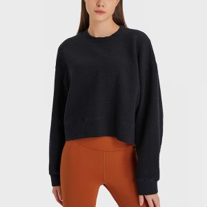 China Black Pullover Workout Running Women Yoga Tops Cropped Hoodies on sale