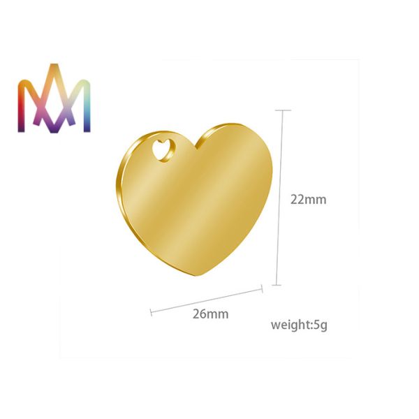 22X26mm No Tarnish Heart Shape Engraved Charm Tags