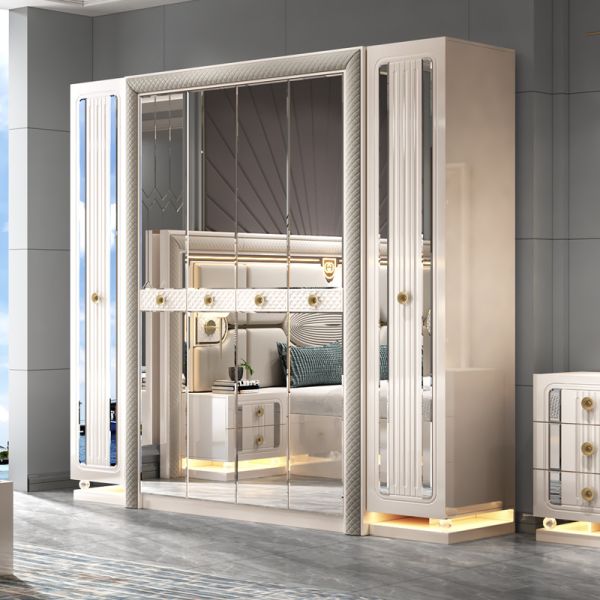 Modern Luxury Wood Frame Double King Size Bed Set Villa Home Master Room Queen Leather Wooden Mdf Full Furniture Bedroom Sets