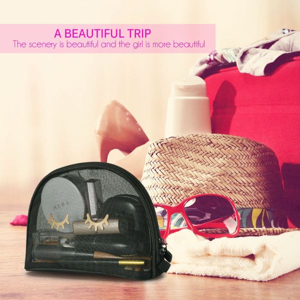 Black See Through Makeup Bag , 9x6 Mesh Cosmetic Bags For Stylish Eyelashes