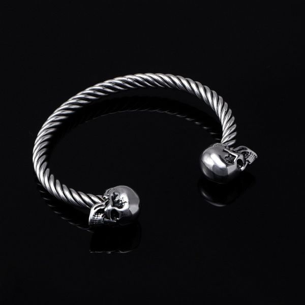 Mighty Opening Double Skull Stainless Steel Twisted Wire Men's Explosive Bracelet