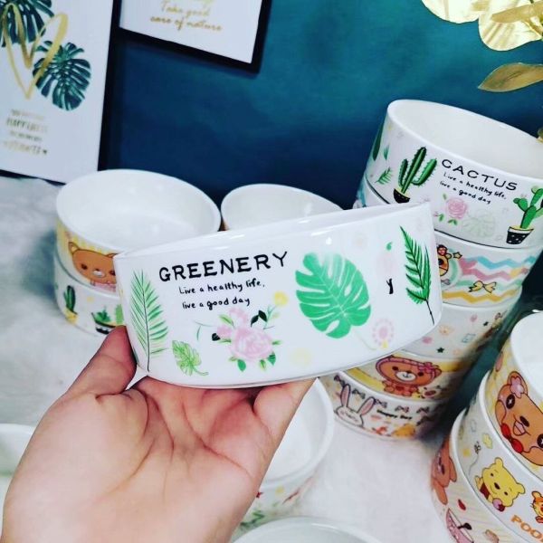 Pet Porcelain Engaved Printing Cute Dog Bowls Pup Cat Feeder