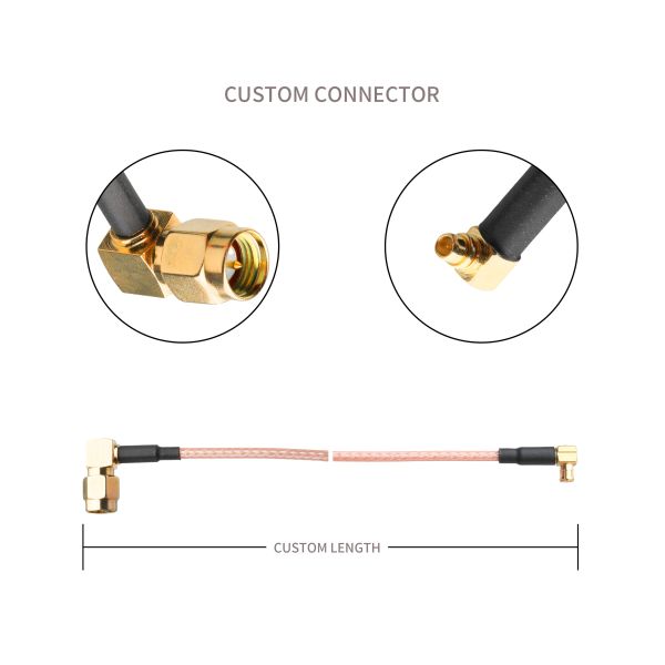 ROHS RG316 Coaxial Cable RA SMA Plug Right Angle Plug To MMCX Plug Right Angle Plug