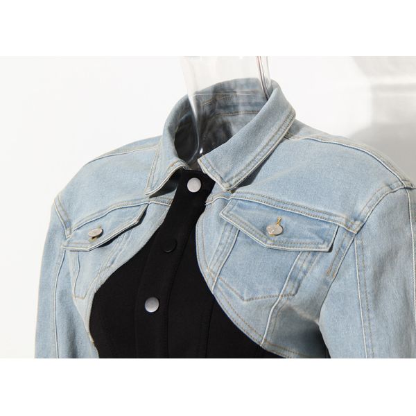 Female Short Casual Sleeve Jean Jackets Denim Cropped Jacket Hot Girl Fashionable Breathable Retro Long