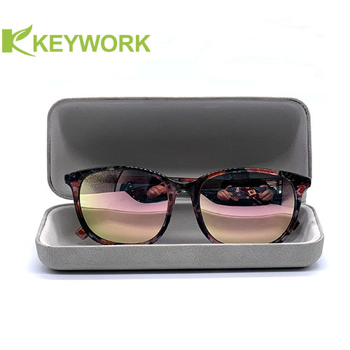 Grayish White Clamshell Metal Eyeglass Case Oversized Optical Sunglass Eyeglasses Case