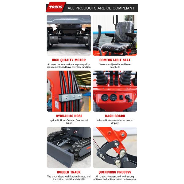Multifunctional Toros Mini Excavator 1 Ton Micro Digger With Koop Engine