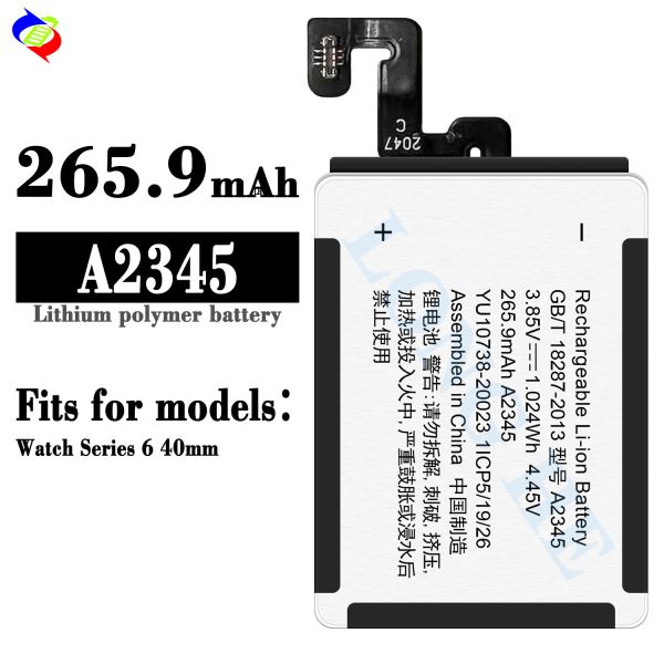 Lithium ion rechargeable iWatch internal battery A2345 for Watch Series 6 40mm 3.85V 265.9mAh