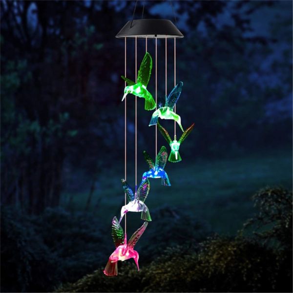 Solar Changing Color Hummingbird Wind Chime