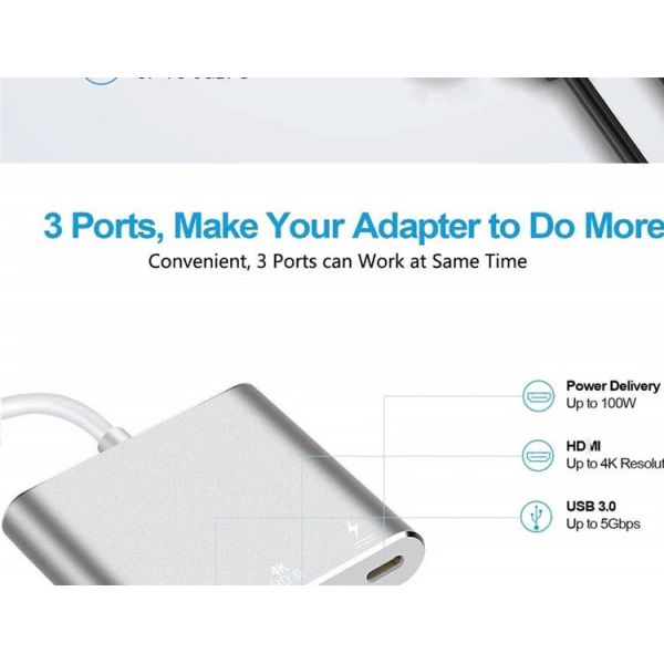 3 in 1 PD Charging 4K 1080P USB Type C OTG Docking Station Hub Adapter
